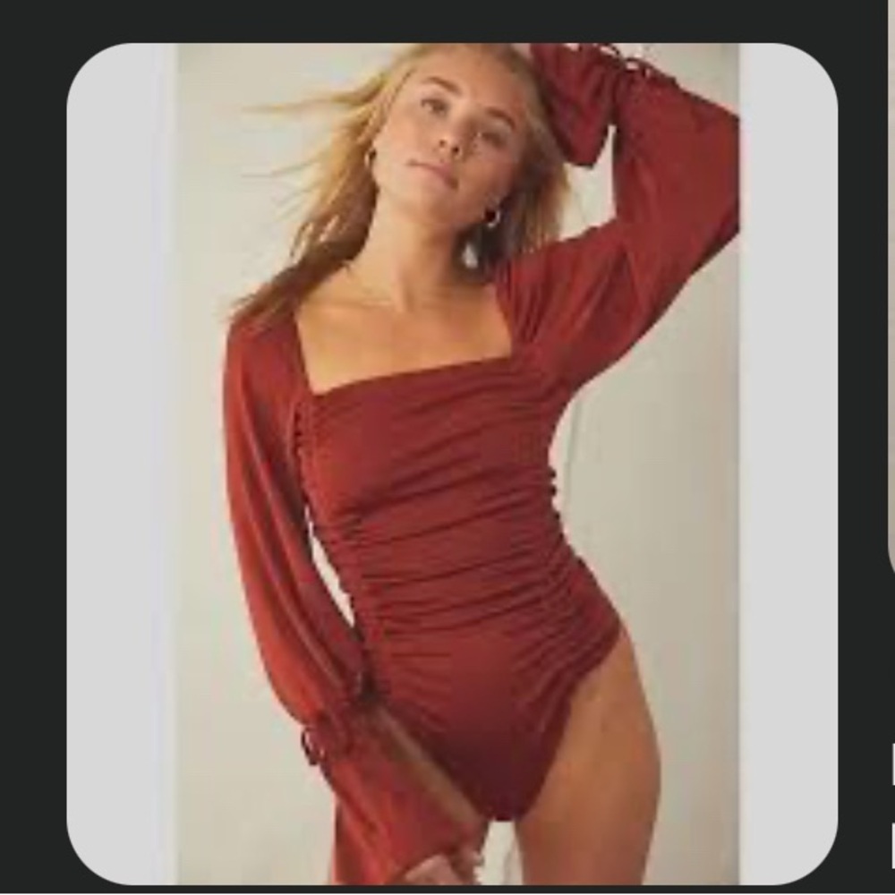 Free People Rust Ruched Bodysuit